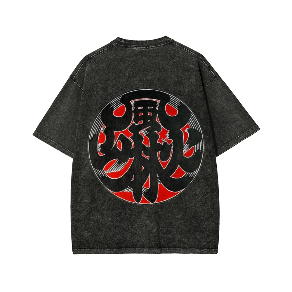 Japanese Traditional Pattern Fu-RIn-Ka-San Front And Back Printing Washed T-shirt