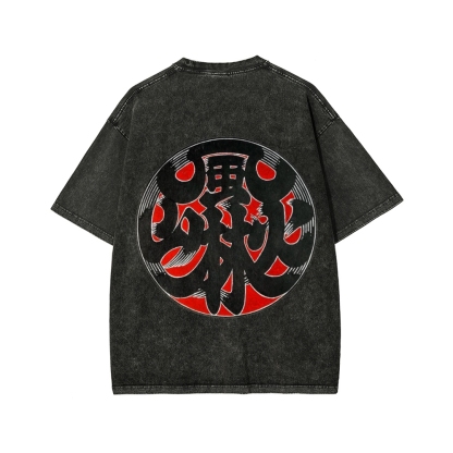 Japanese Traditional Pattern Fu-RIn-Ka-San Front And Back Printing Washed T-shirt