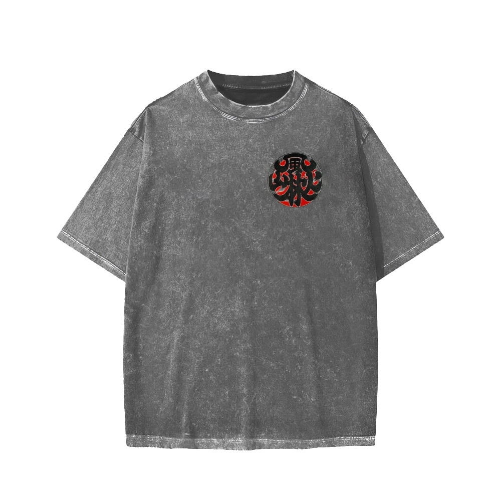 Japanese Traditional Pattern Fu-RIn-Ka-San Front And Back Printing Washed T-shirt