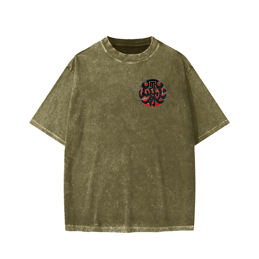 Japanese Traditional Pattern Fu-RIn-Ka-San Front And Back Printing Washed T-shirt