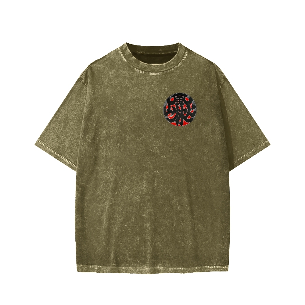 Japanese Traditional Pattern Fu-RIn-Ka-San Front And Back Printing Washed T-shirt