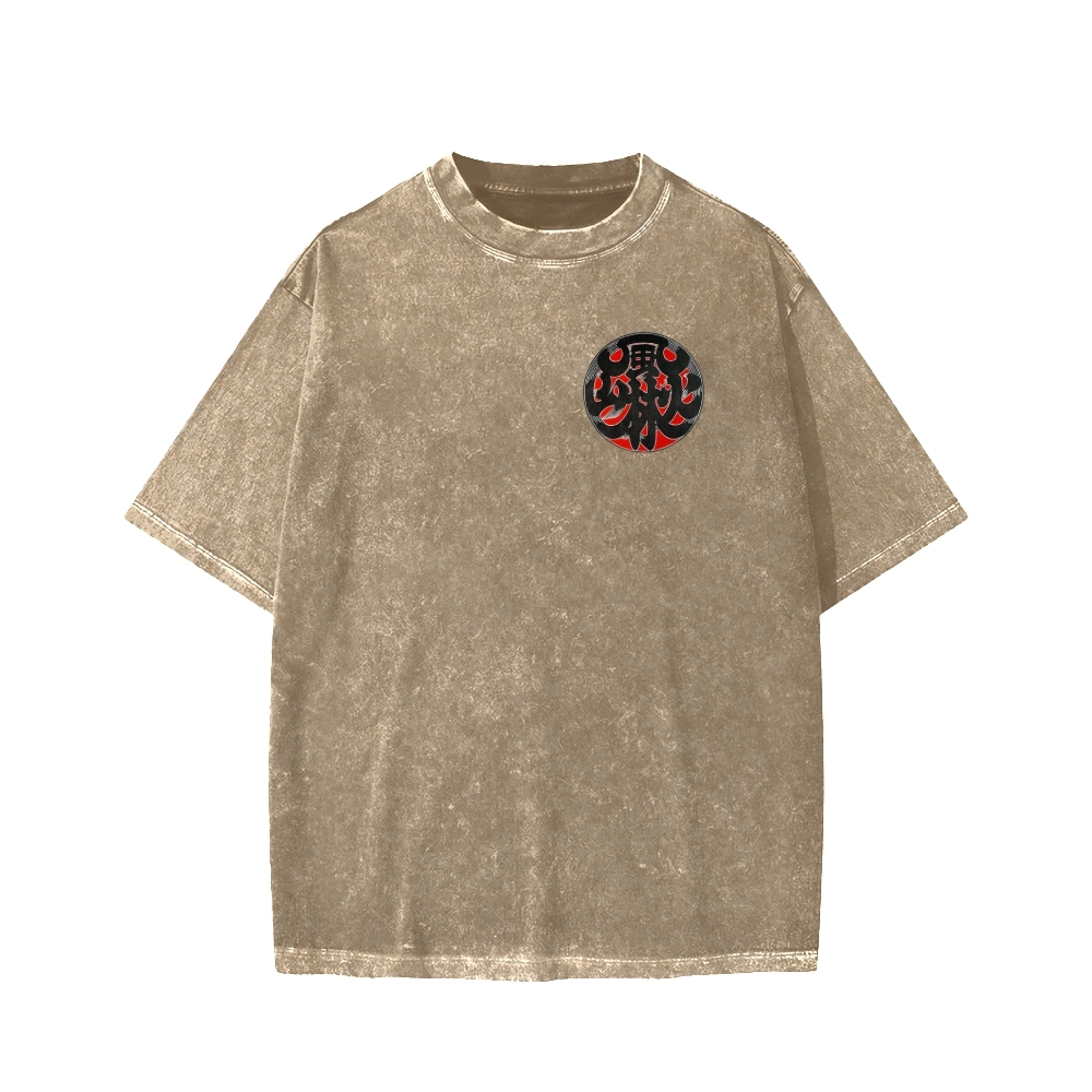 Japanese Traditional Pattern Fu-RIn-Ka-San Front And Back Printing Washed T-shirt