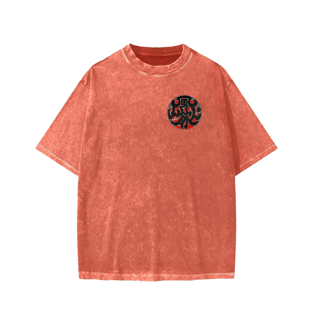 Japanese Traditional Pattern Fu-RIn-Ka-San Front And Back Printing Washed T-shirt