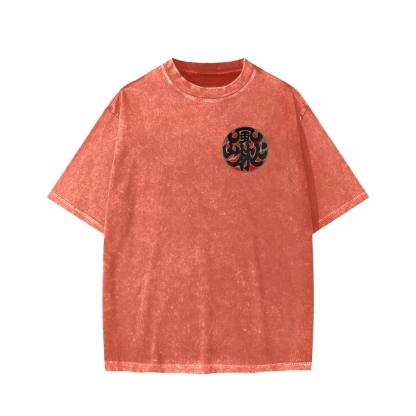 Japanese Traditional Pattern Fu-RIn-Ka-San Front And Back Printing Washed T-shirt