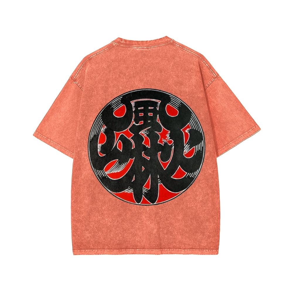 Japanese Traditional Pattern Fu-RIn-Ka-San Front And Back Printing Washed T-shirt