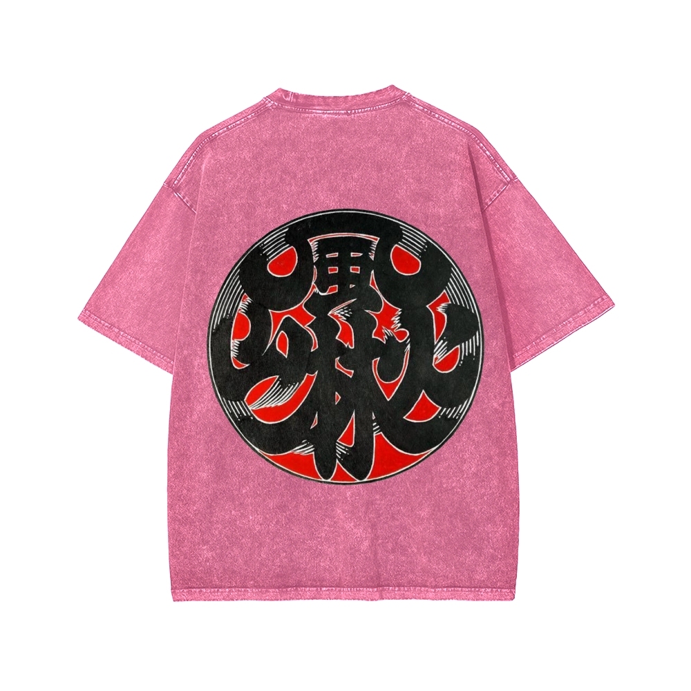 Japanese Traditional Pattern Fu-RIn-Ka-San Front And Back Printing Washed T-shirt