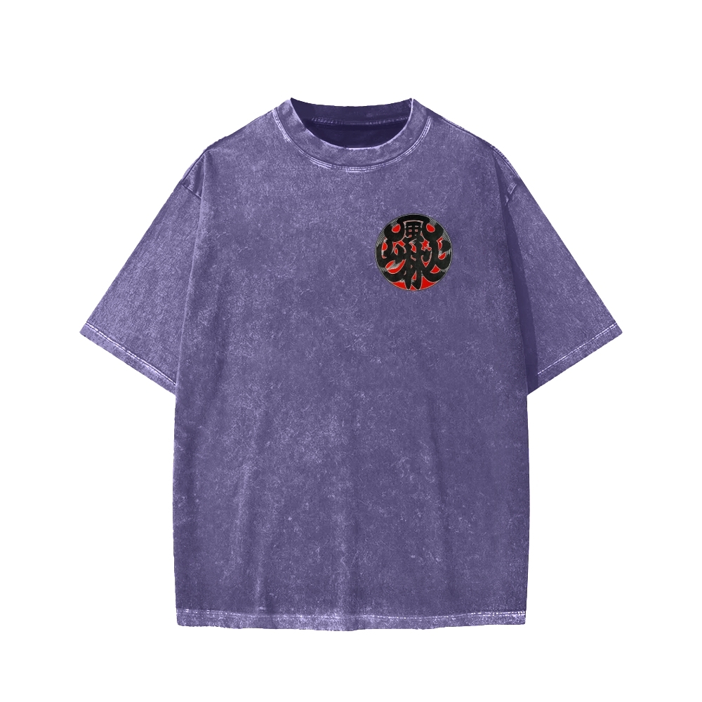 Japanese Traditional Pattern Fu-RIn-Ka-San Front And Back Printing Washed T-shirt