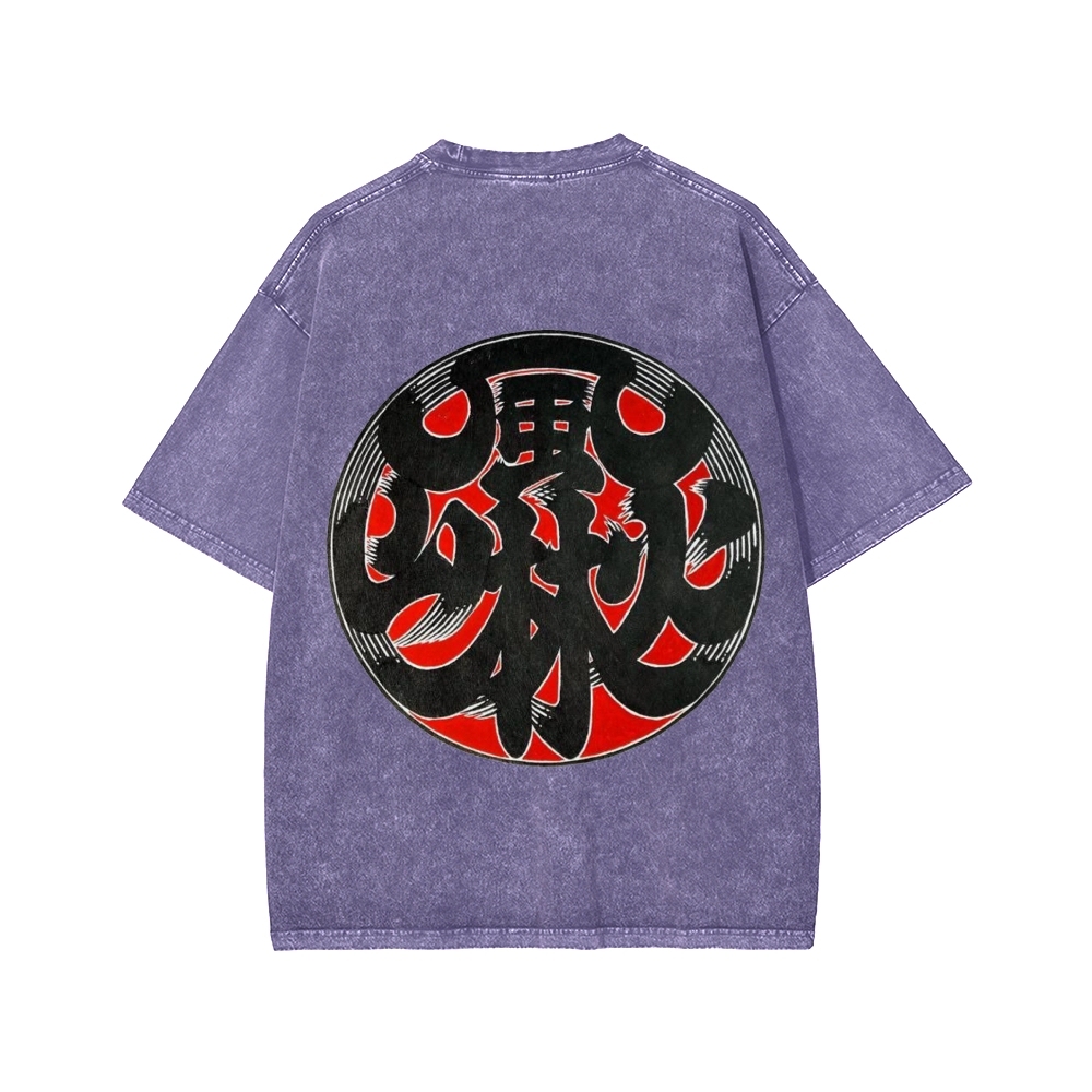 Japanese Traditional Pattern Fu-RIn-Ka-San Front And Back Printing Washed T-shirt