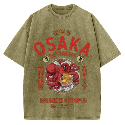 Osaka Drunken Octopus Eating Ramen Vintage Washed T-shirt