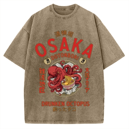 Osaka Drunken Octopus Eating Ramen Vintage Washed T-shirt