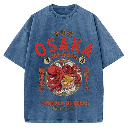 Osaka Drunken Octopus Eating Ramen Vintage Washed T-shirt