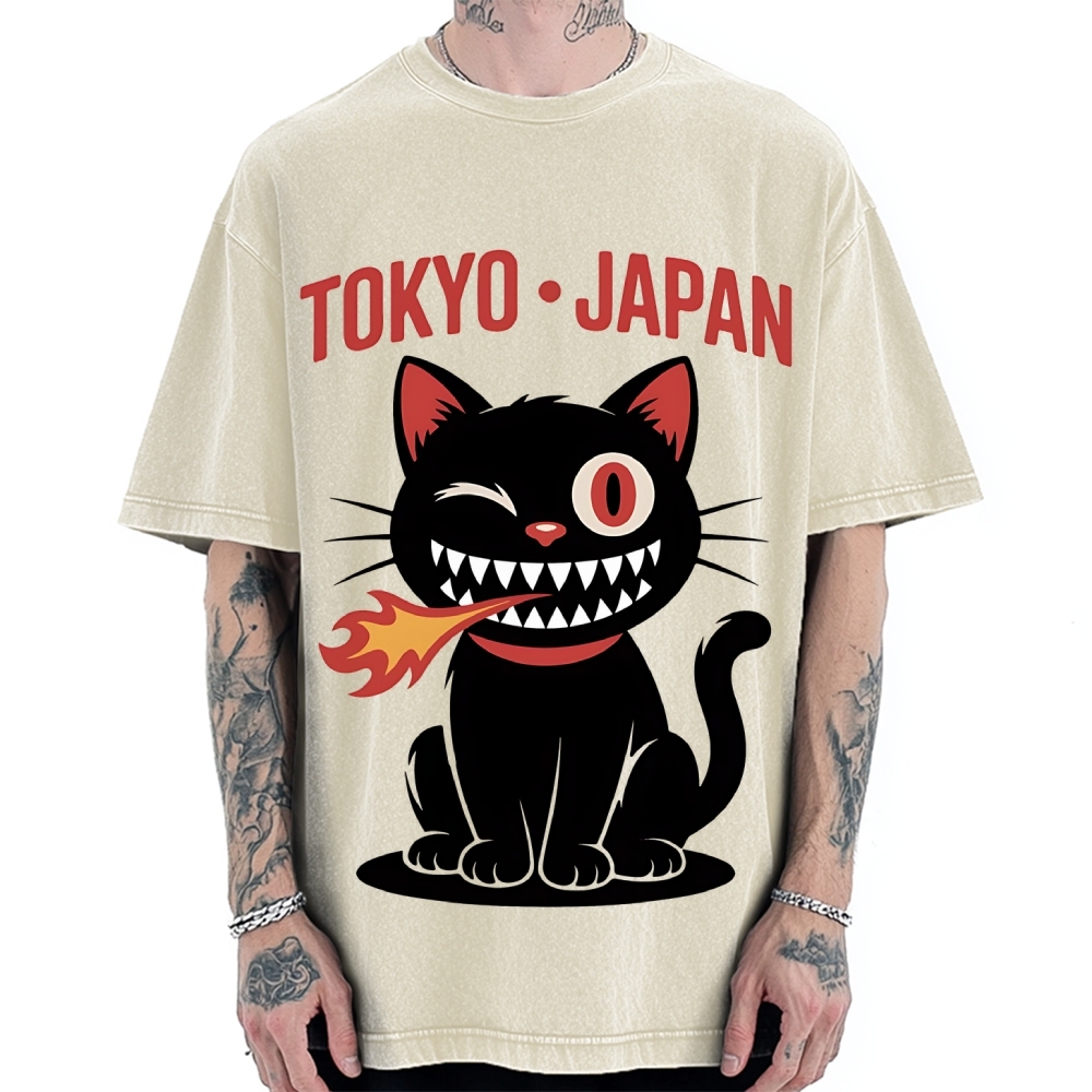 Tokyo Flame Cat Japan Vintage Washed T-shirt