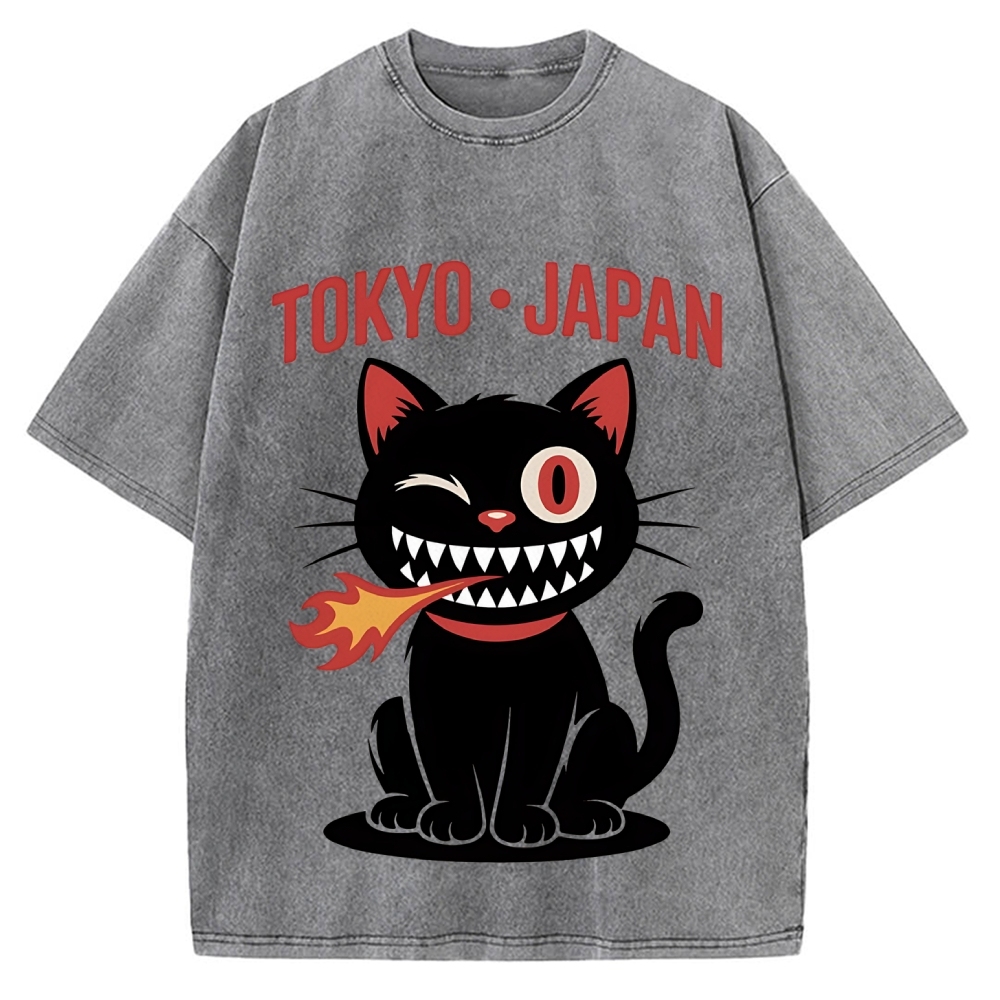 Tokyo Flame Cat Japan Vintage Washed T-shirt