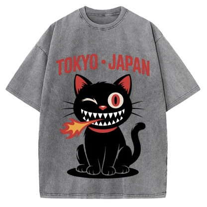 Tokyo Flame Cat Japan Vintage Washed T-shirt