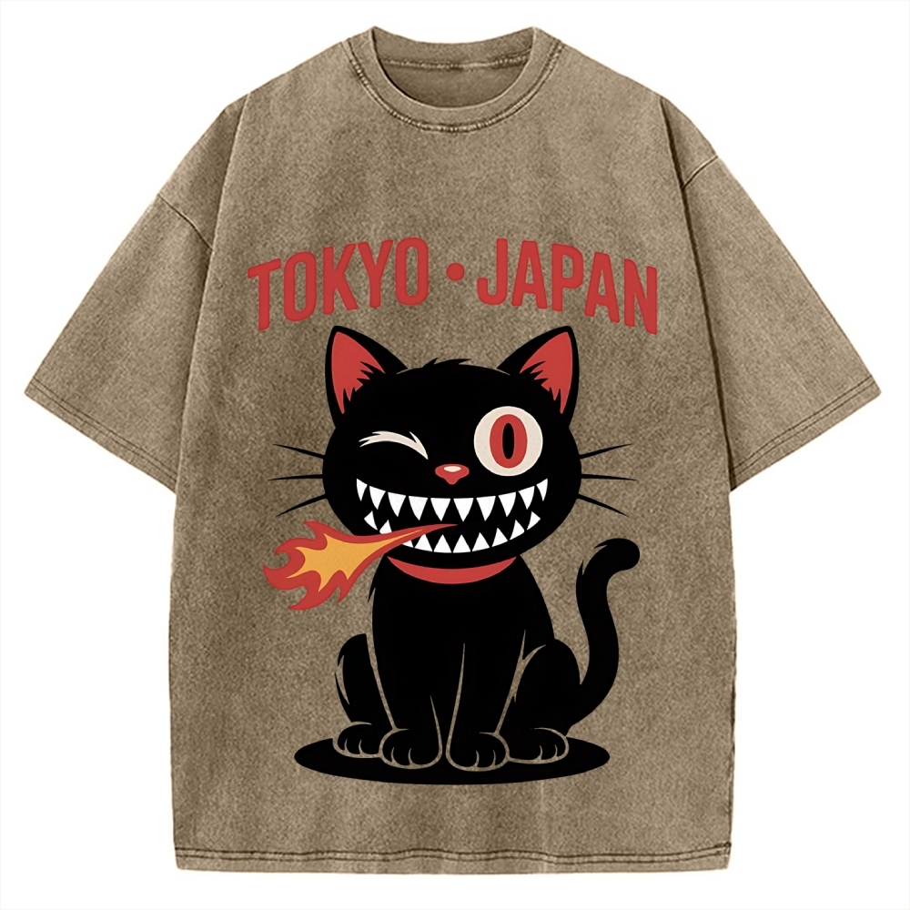 Tokyo Flame Cat Japan Vintage Washed T-shirt