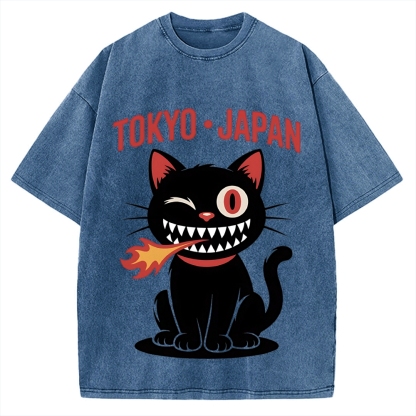 Tokyo Flame Cat Japan Vintage Washed T-shirt