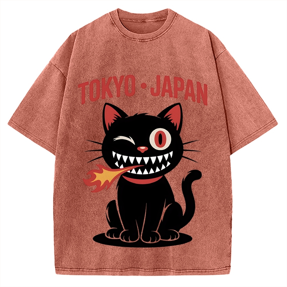 Tokyo Flame Cat Japan Vintage Washed T-shirt