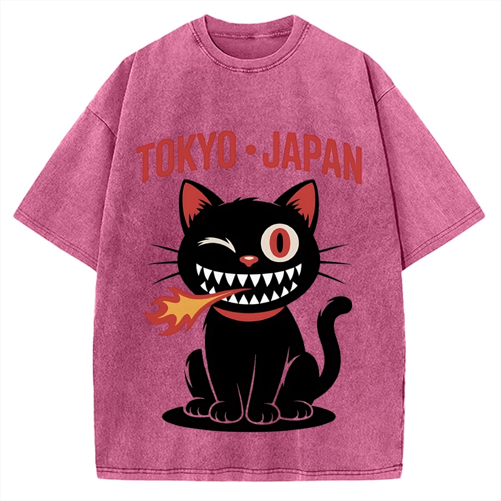 Tokyo Flame Cat Japan Vintage Washed T-shirt