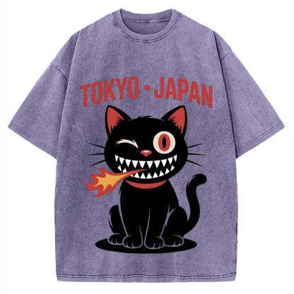 Tokyo Flame Cat Japan Vintage Washed T-shirt