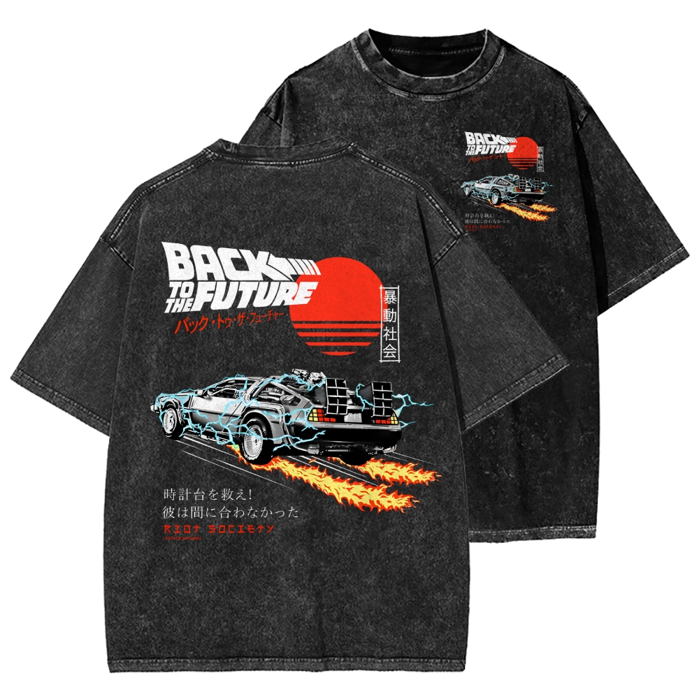 Back To The Future Front And Back Printing Washed T-shirt
