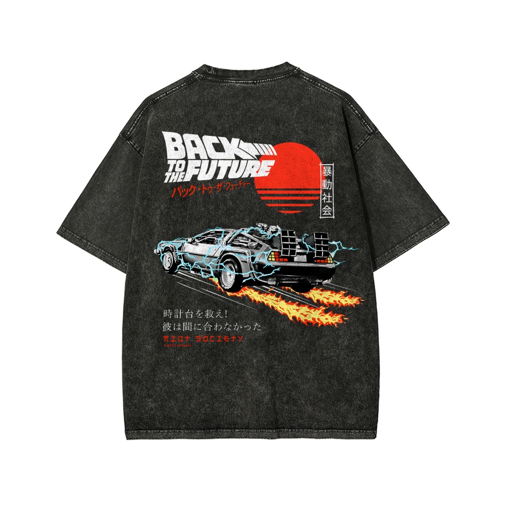 Back To The Future Front And Back Printing Washed T-shirt