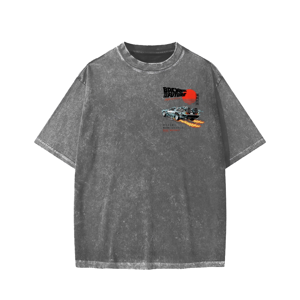 Back To The Future Front And Back Printing Washed T-shirt