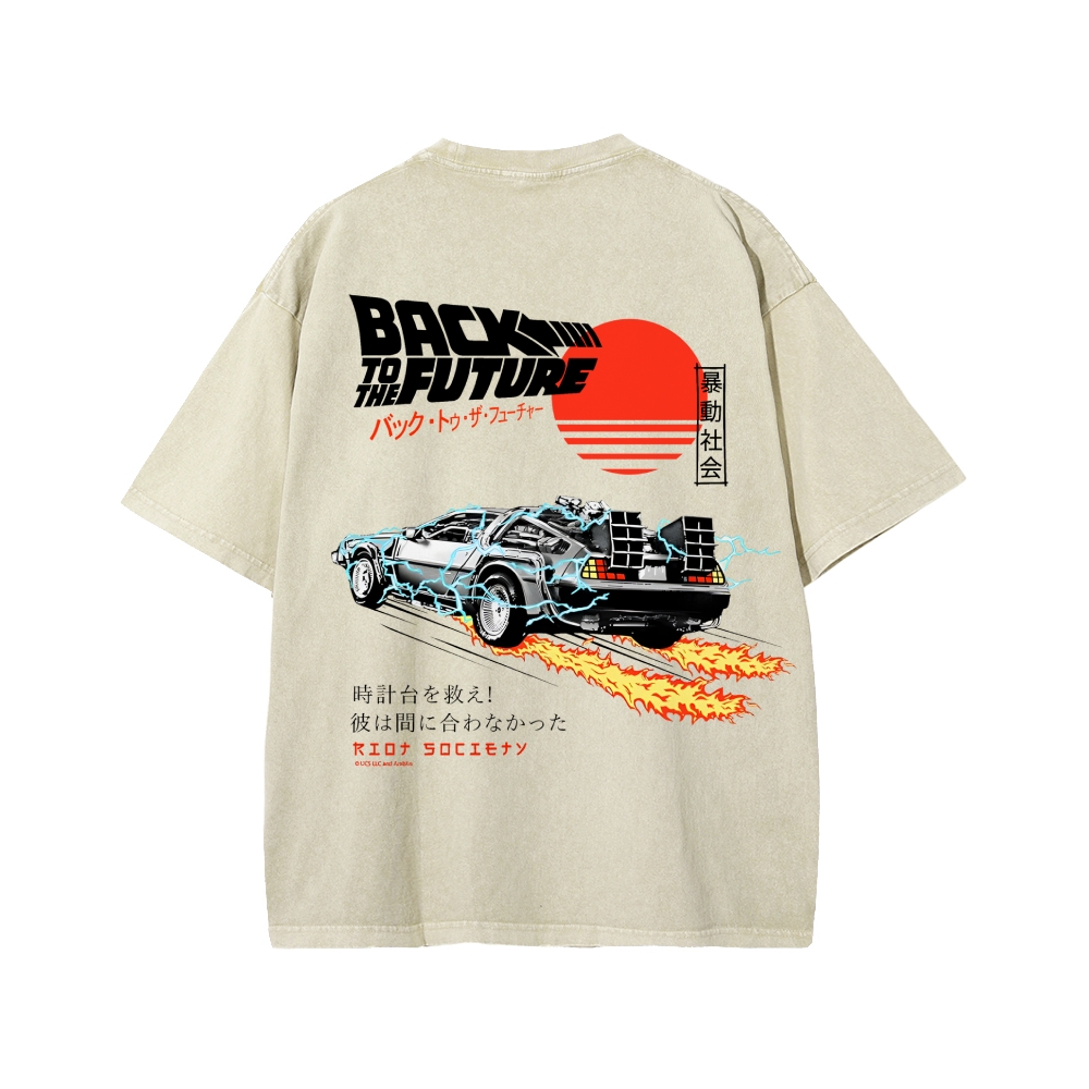 Back To The Future Front And Back Printing Washed T-shirt