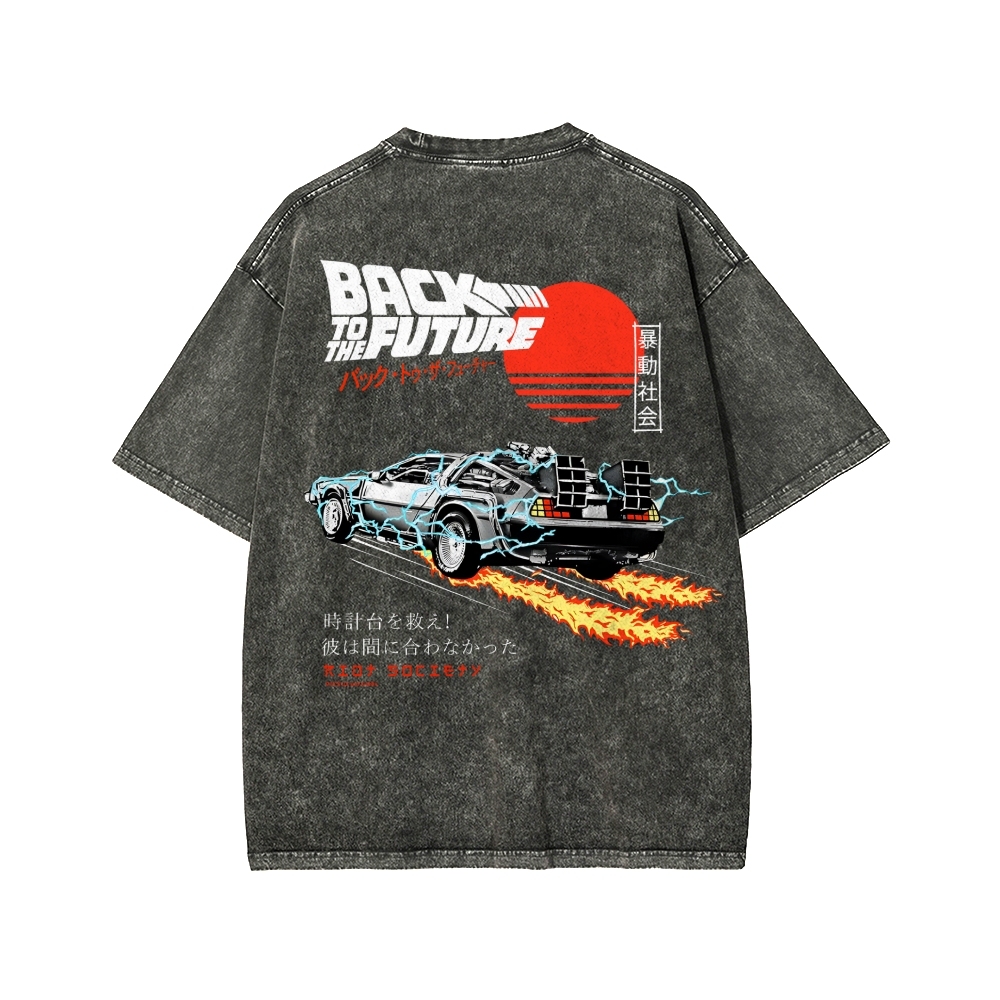 Back To The Future Front And Back Printing Washed T-shirt