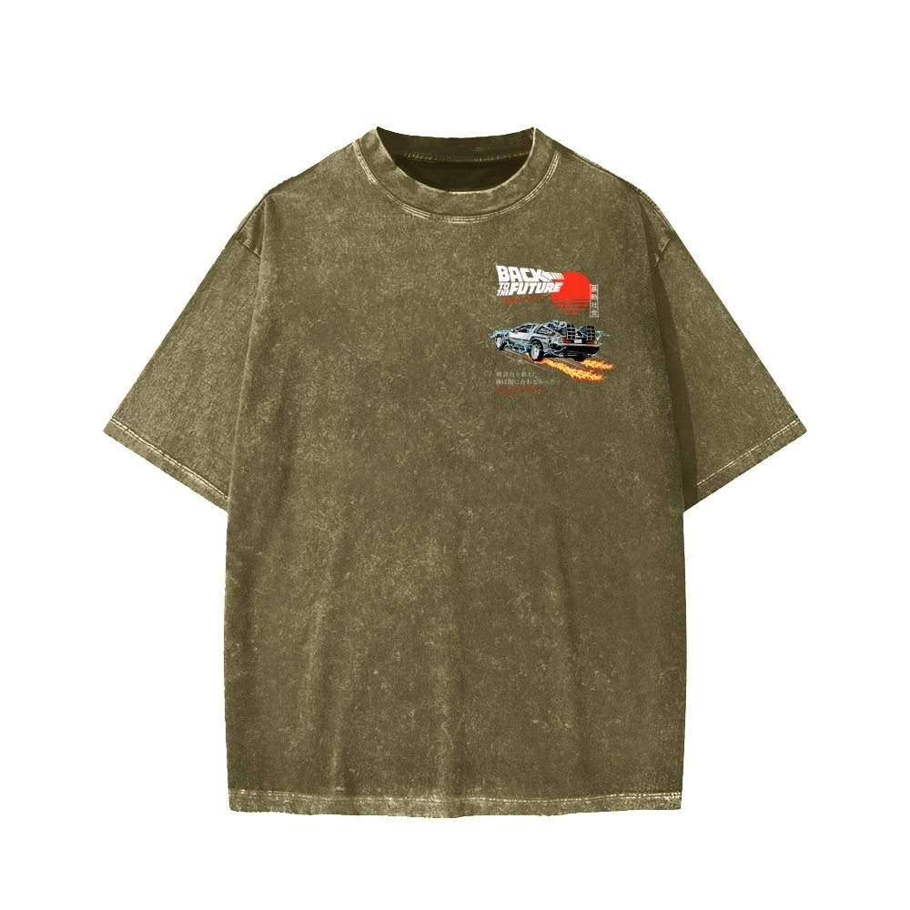 Back To The Future Front And Back Printing Washed T-shirt