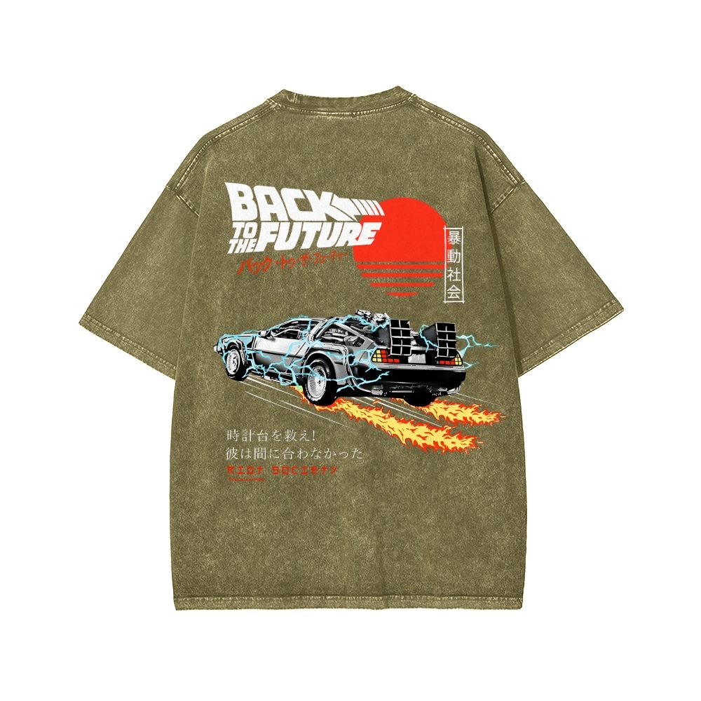 Back To The Future Front And Back Printing Washed T-shirt