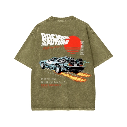 Back To The Future Front And Back Printing Washed T-shirt
