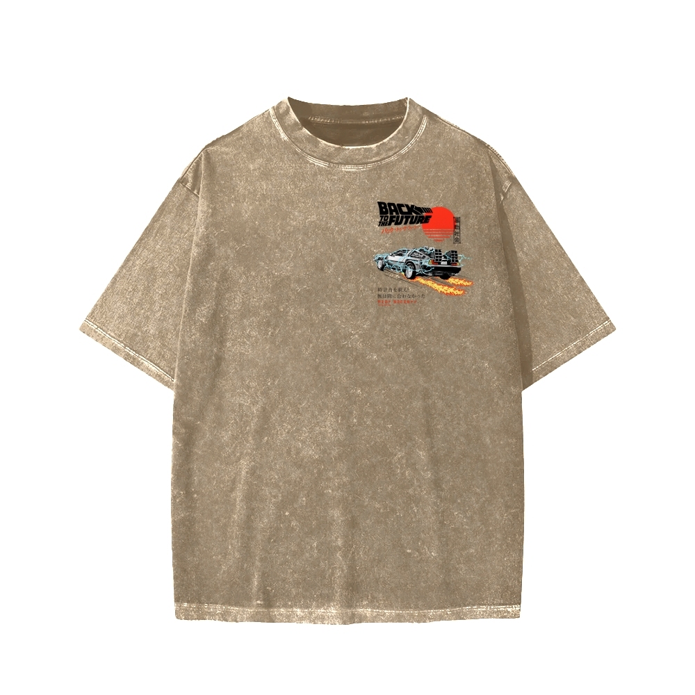 Back To The Future Front And Back Printing Washed T-shirt
