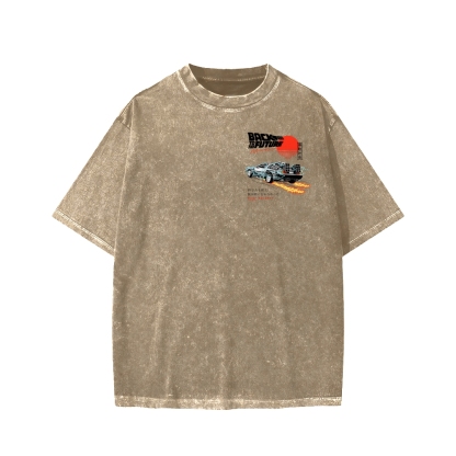 Back To The Future Front And Back Printing Washed T-shirt