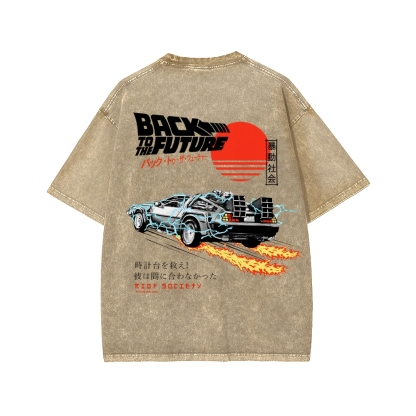 Back To The Future Front And Back Printing Washed T-shirt