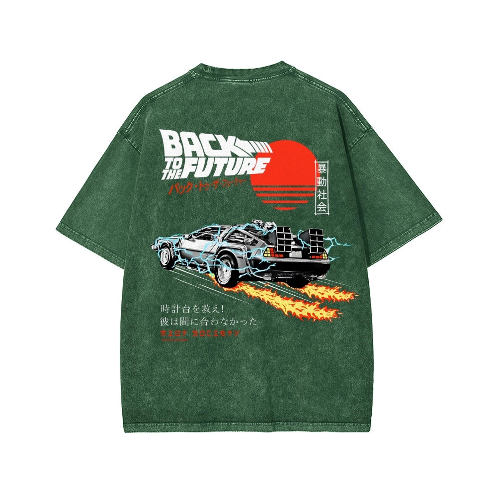 Back To The Future Front And Back Printing Washed T-shirt