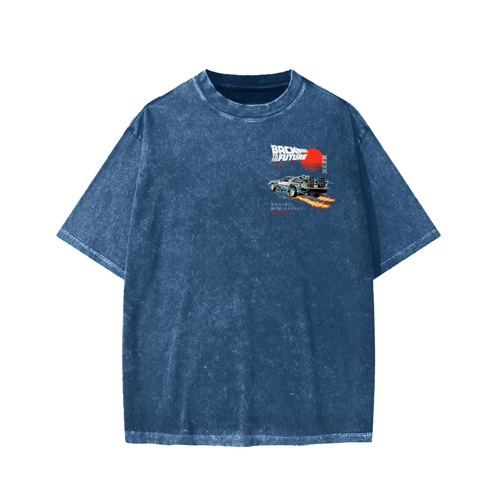 Back To The Future Front And Back Printing Washed T-shirt