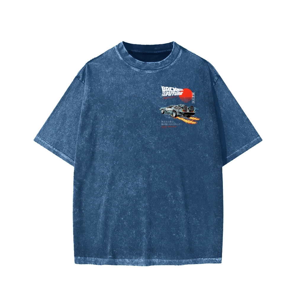 Back To The Future Front And Back Printing Washed T-shirt