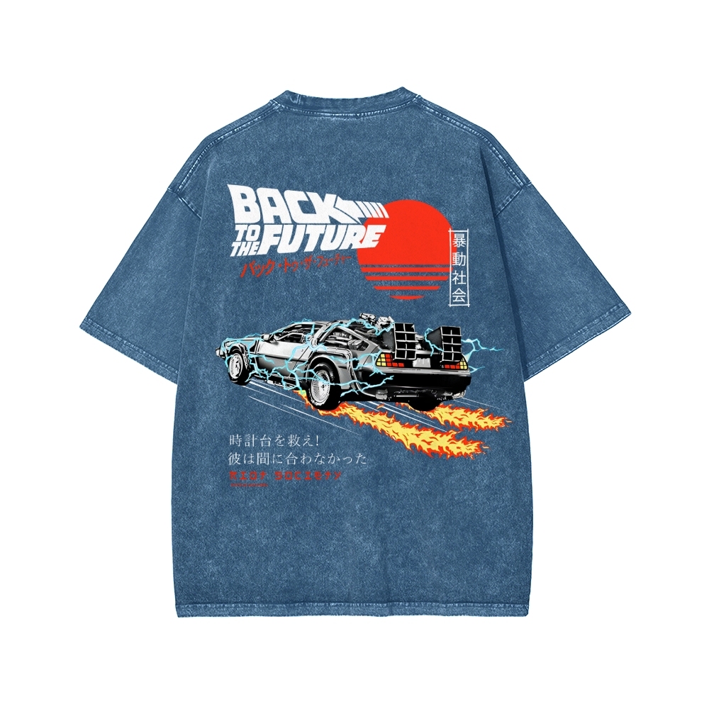 Back To The Future Front And Back Printing Washed T-shirt