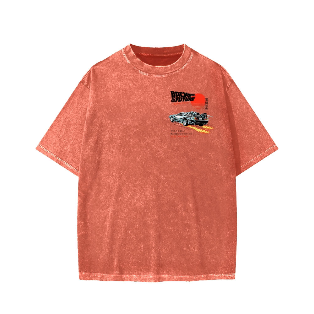Back To The Future Front And Back Printing Washed T-shirt