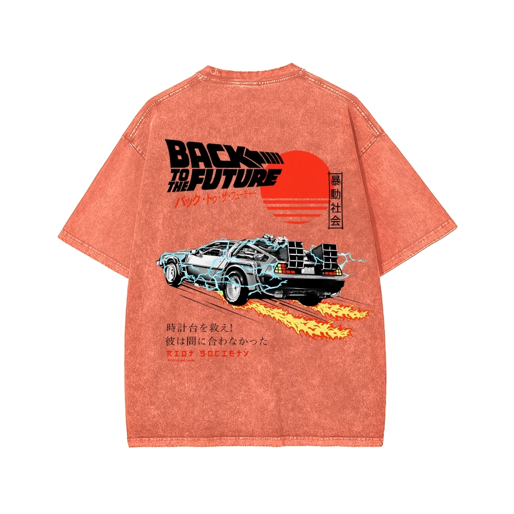 Back To The Future Front And Back Printing Washed T-shirt