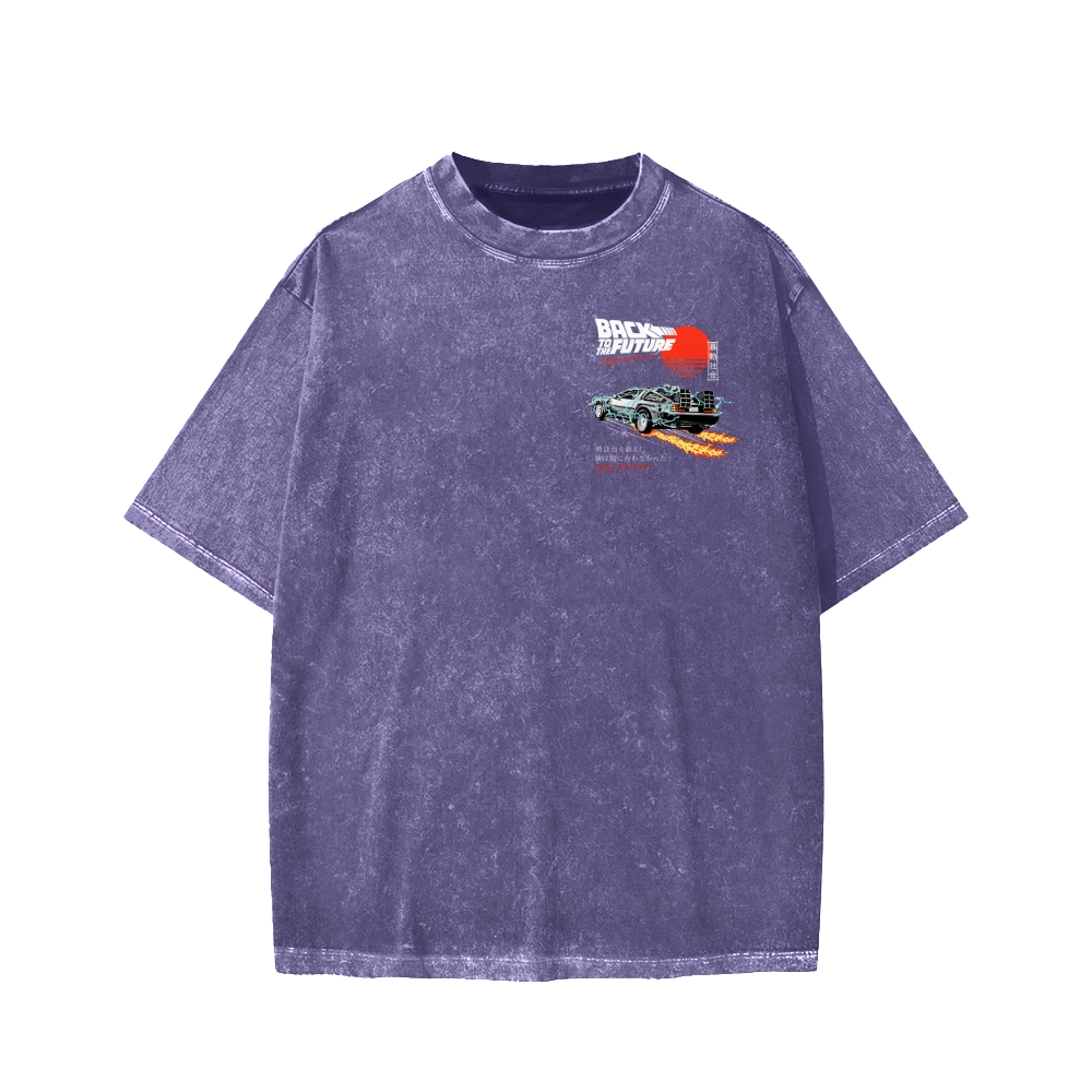 Back To The Future Front And Back Printing Washed T-shirt