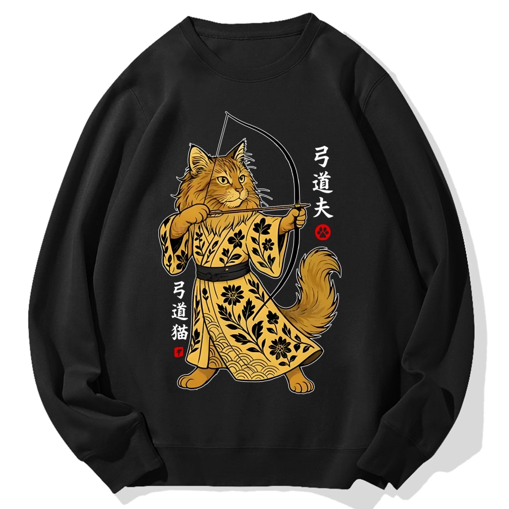 Archery Cat Vintage Design Cotton Sweatshirt