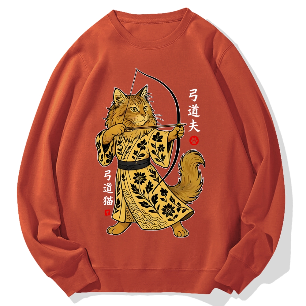 Archery Cat Vintage Design Cotton Sweatshirt