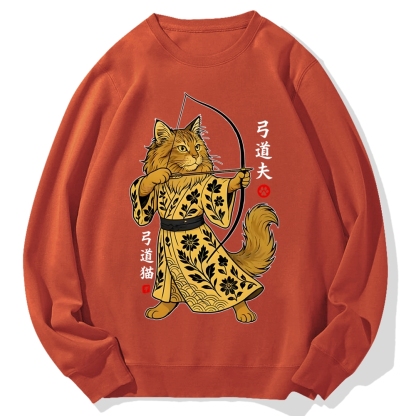 Archery Cat Vintage Design Cotton Sweatshirt