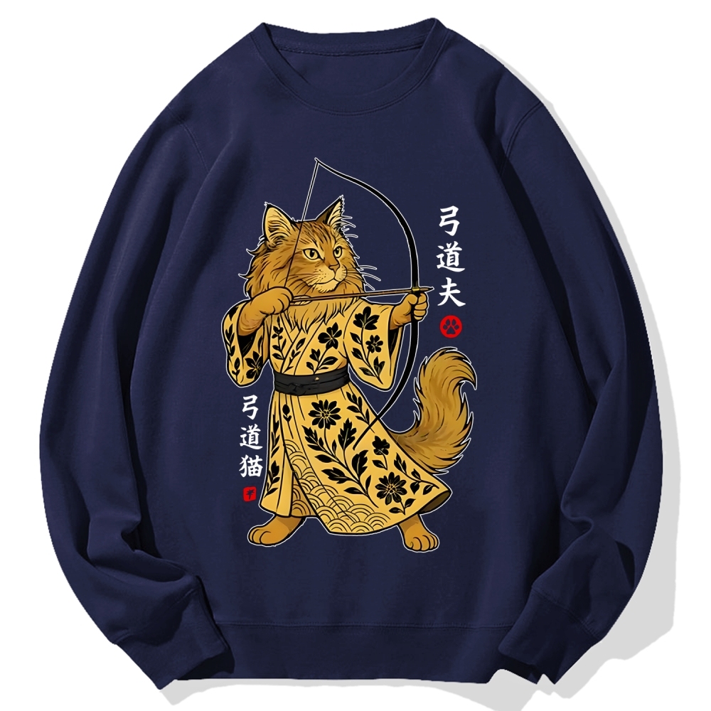 Archery Cat Vintage Design Cotton Sweatshirt