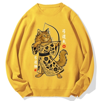 Archery Cat Vintage Design Cotton Sweatshirt