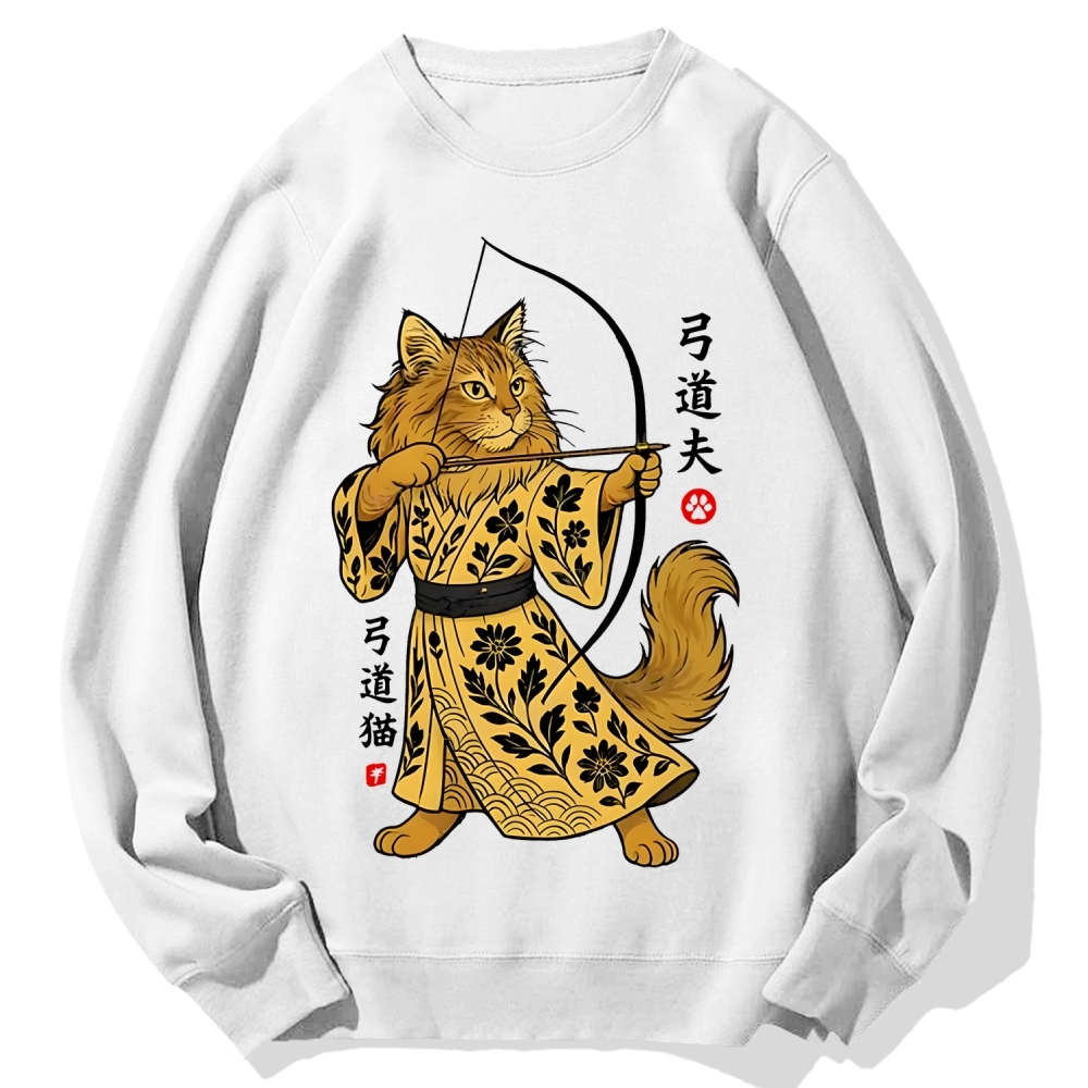 Archery Cat Vintage Design Cotton Sweatshirt