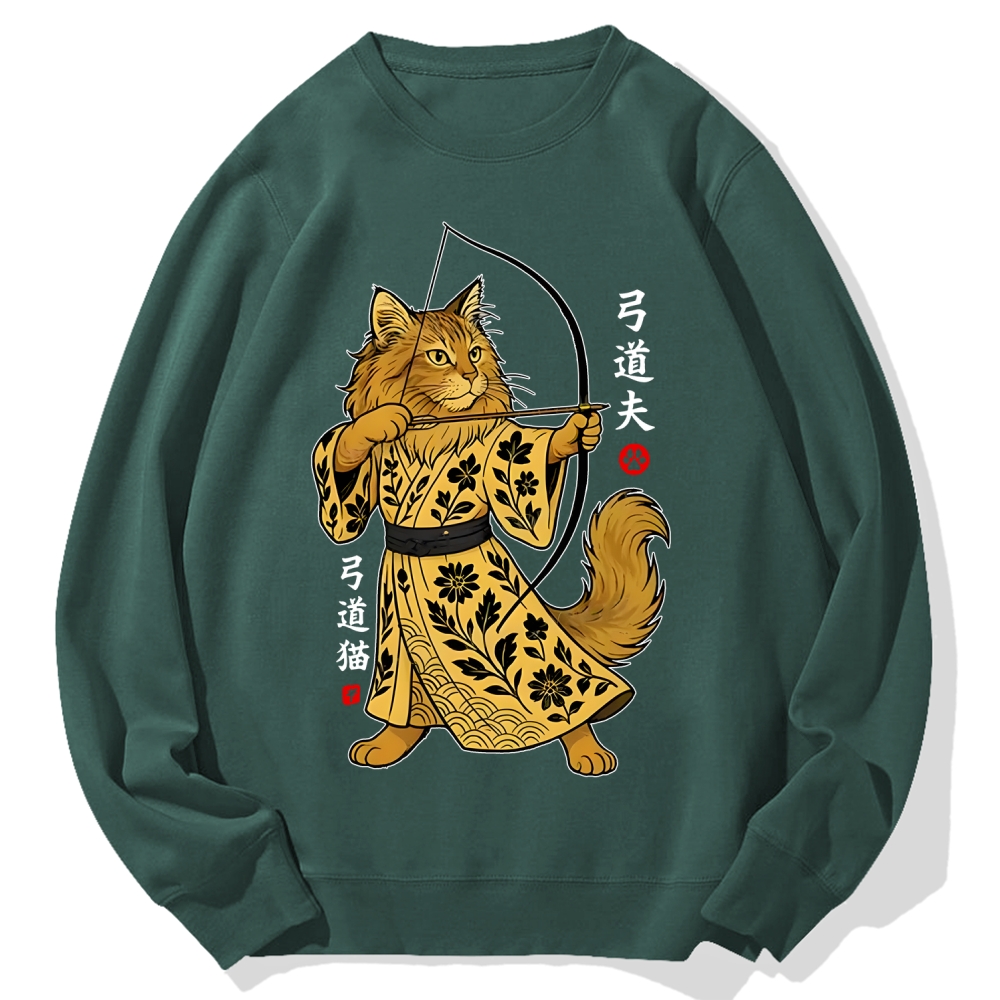 Archery Cat Vintage Design Cotton Sweatshirt