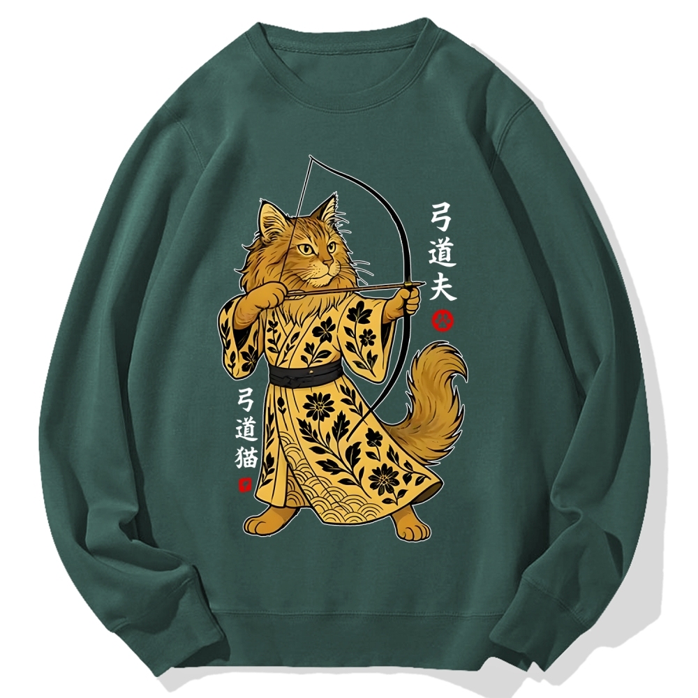 Archery Cat Vintage Design Cotton Sweatshirt