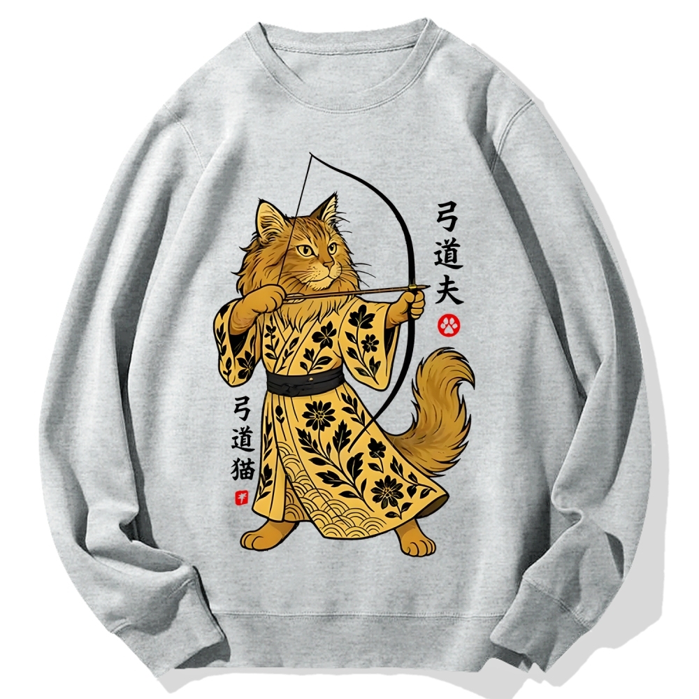 Archery Cat Vintage Design Cotton Sweatshirt